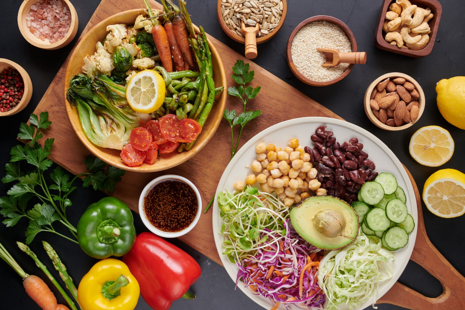 Vegan Diet Myths: 7 Surprising Truths for Better Nutrition 1 Colorful plate of plant-based foods with text overlay 'Vegan Diet Myths Debunked' illustrating nutritional adequacy in a vegan diet