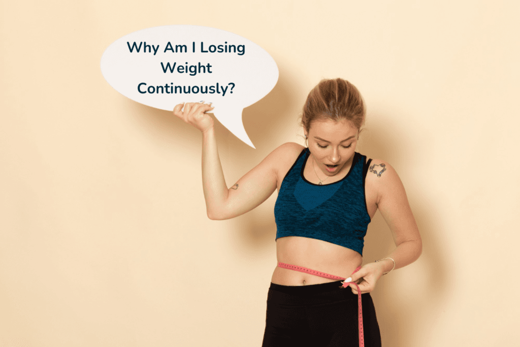 Girl checking her weight with a measuring tape, thinking about losing weight continuously.